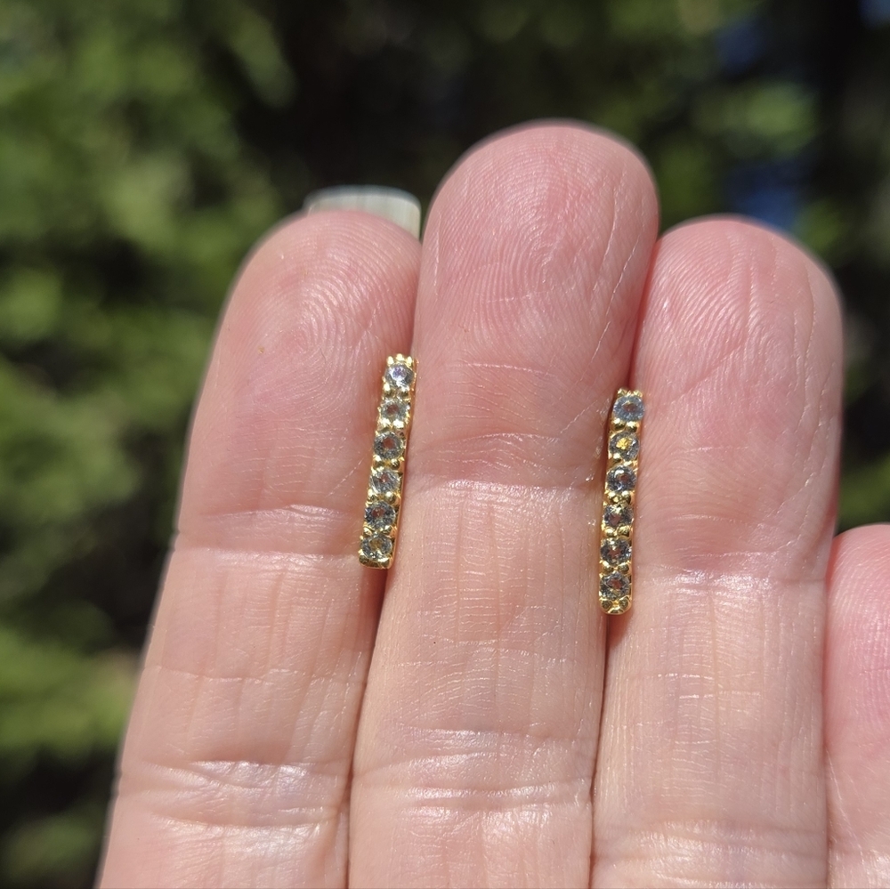 Blue Topaz Natural Gemstone Sterling & Gold Bar Earrings 3k Each - Picture 6 of 9